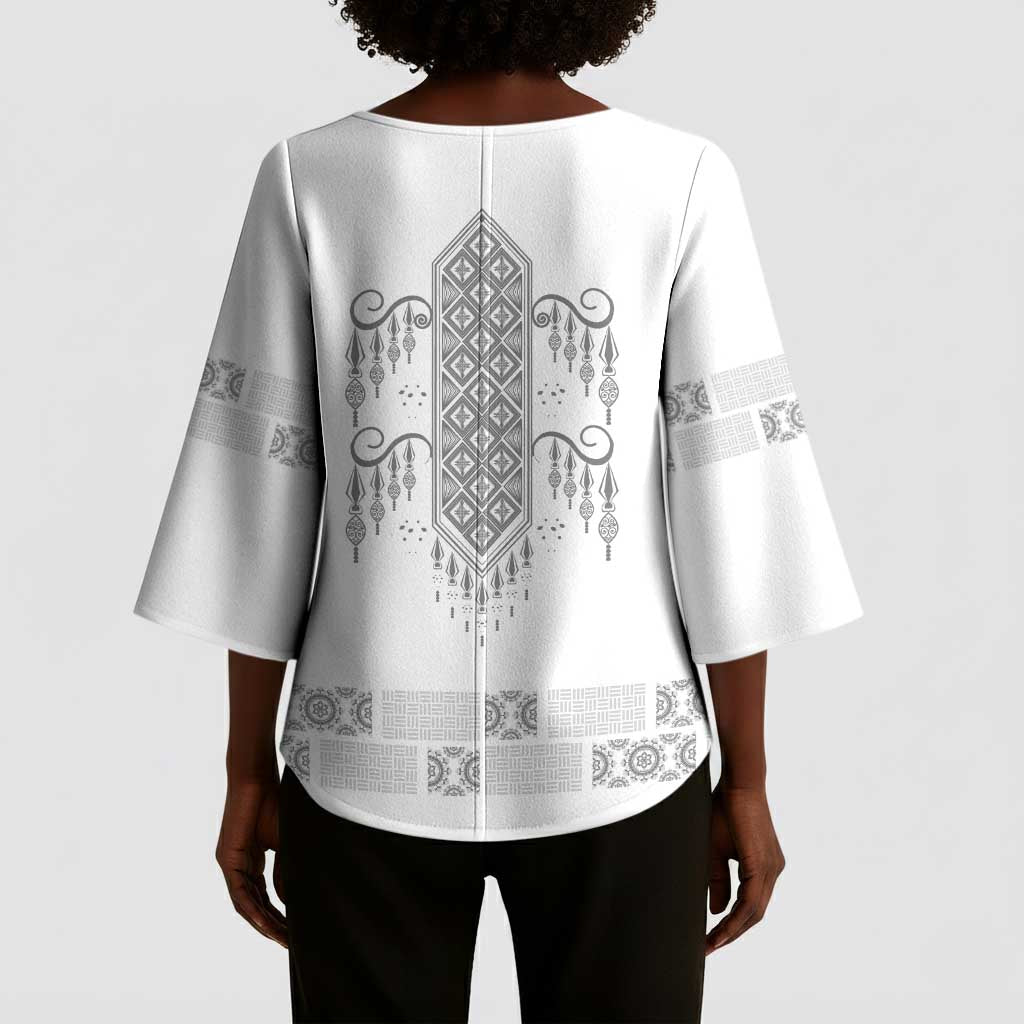 Proud Black Nurse RN Kimono Sleeve Blouse White African Pattern Stethoscope Dashiki Motif