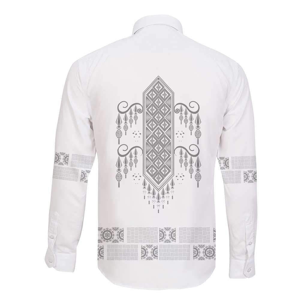 Proud Black Nurse RN Long Sleeve Button Shirt White African Pattern Stethoscope Dashiki Motif