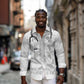 Proud Black Nurse RN Long Sleeve Button Shirt White African Pattern Stethoscope Dashiki Motif