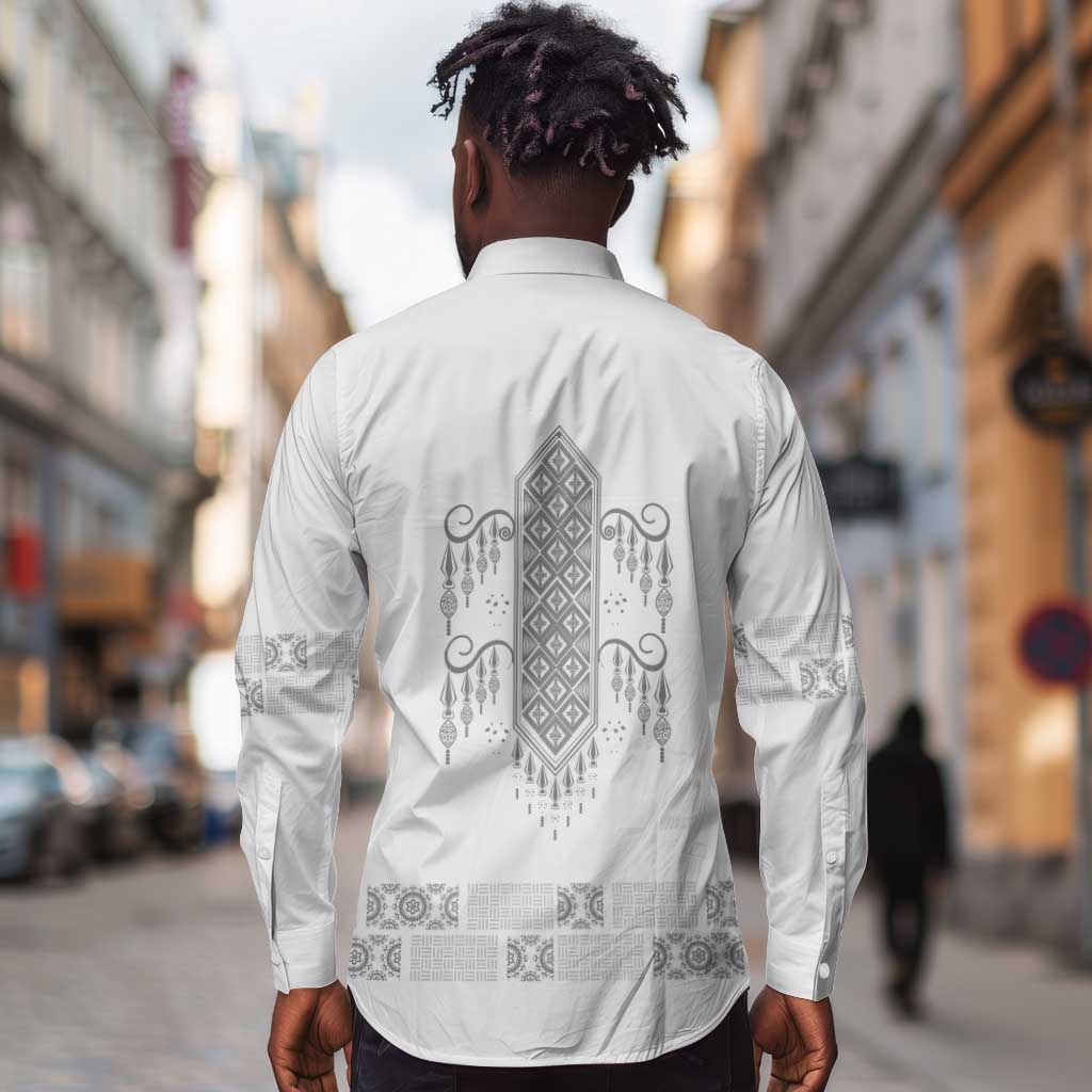 Proud Black Nurse RN Long Sleeve Button Shirt White African Pattern Stethoscope Dashiki Motif