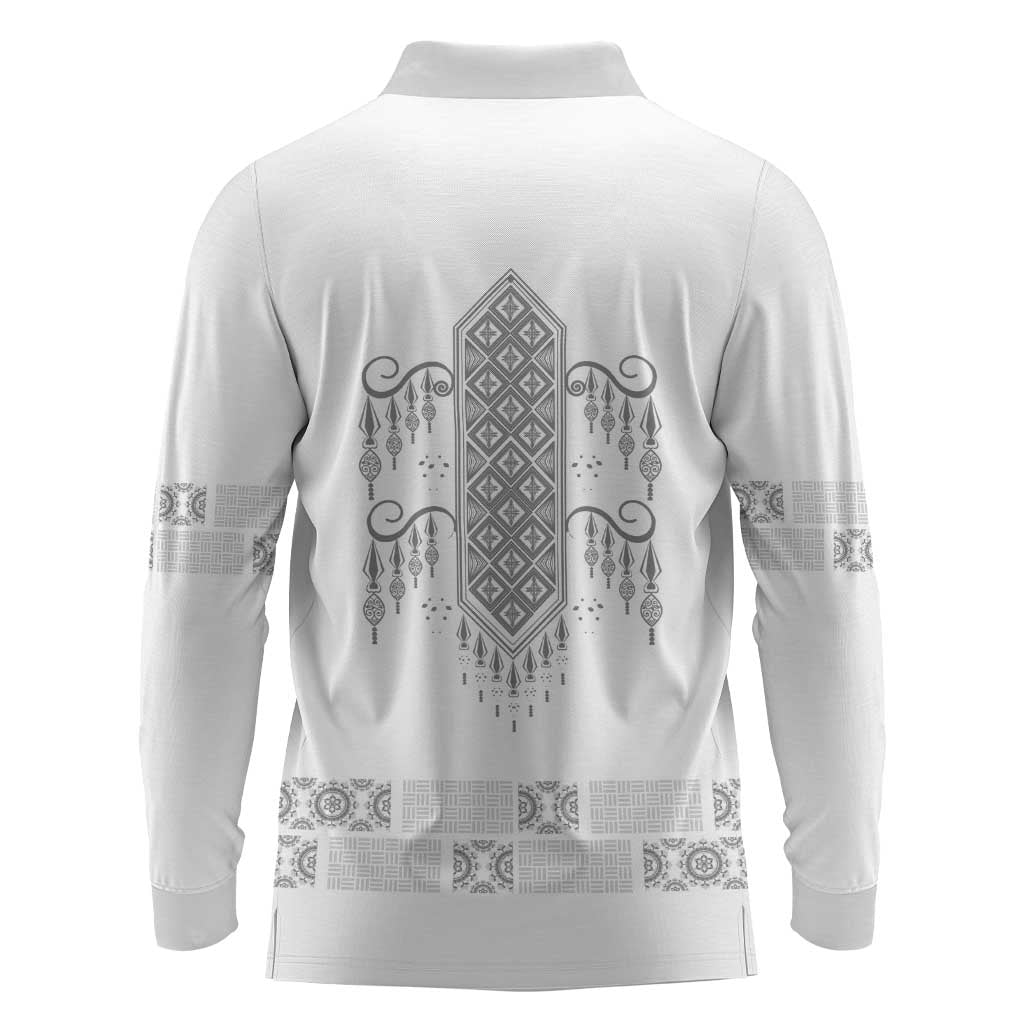 Proud Black Nurse RN Long Sleeve Polo Shirt White African Pattern Stethoscope Dashiki Motif