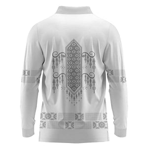 Proud Black Nurse RN Long Sleeve Polo Shirt White African Pattern Stethoscope Dashiki Motif