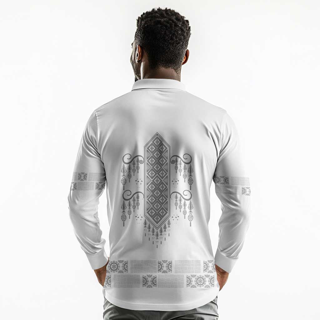 Proud Black Nurse RN Long Sleeve Polo Shirt White African Pattern Stethoscope Dashiki Motif