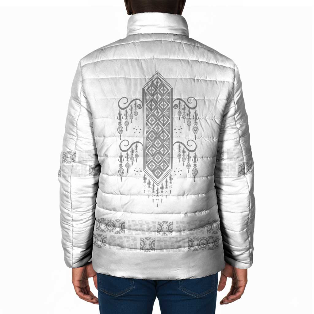 Proud Black Nurse RN Padded Jacket White African Pattern Stethoscope Dashiki Motif