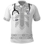 Proud Black Nurse RN Polo Shirt White African Pattern Stethoscope Dashiki Motif