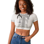 Proud Black Nurse RN Raglan Cropped T shirt White African Pattern Stethoscope Dashiki Motif