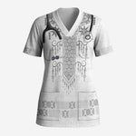 Proud Black Nurse RN Scrub Top White African Pattern Stethoscope Dashiki Motif