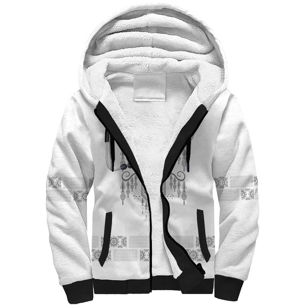 Proud Black Nurse RN Sherpa Hoodie White African Pattern Stethoscope Dashiki Motif