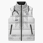 Proud Black Nurse RN Sleeveless Puffer Jacket White African Pattern Stethoscope Dashiki Motif