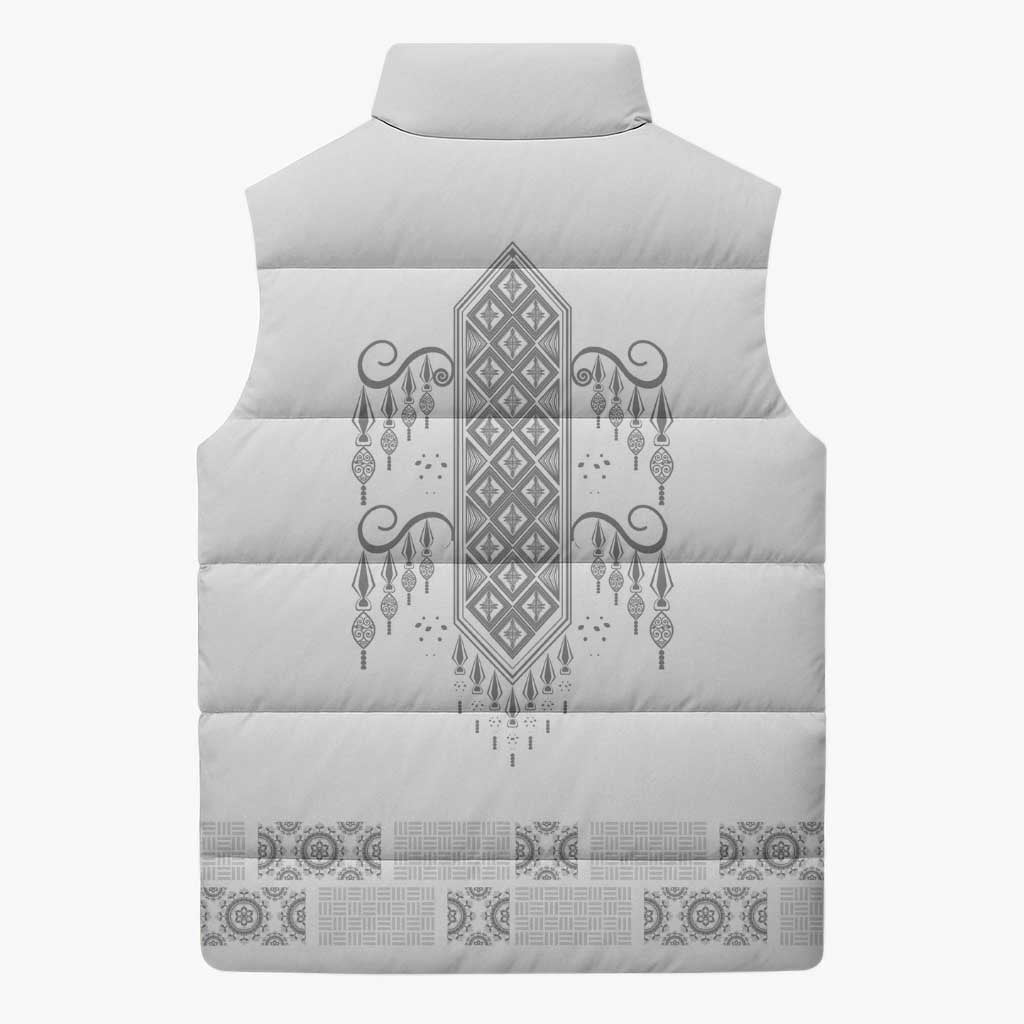 Proud Black Nurse RN Sleeveless Puffer Jacket White African Pattern Stethoscope Dashiki Motif