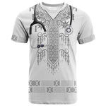 Proud Black Nurse RN T shirt White African Pattern Stethoscope Dashiki Motif