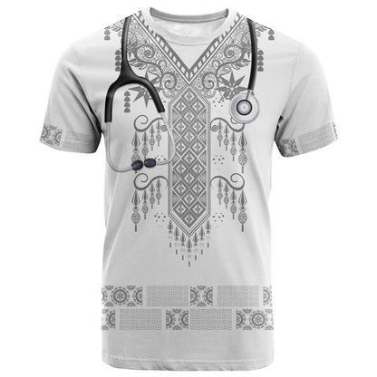 Proud Black Nurse RN T shirt White African Pattern Stethoscope Dashiki Motif