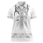 Proud Black Nurse RN Women Polo Shirt White African Pattern Stethoscope Dashiki Motif
