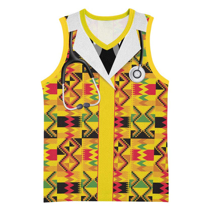 Proud Black Nurse RN Basketball Jersey African Stethoscope Kente Pattern