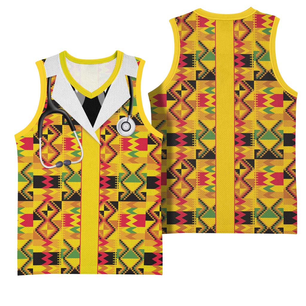 Proud Black Nurse RN Basketball Jersey African Stethoscope Kente Pattern