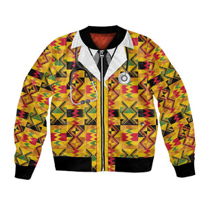 Proud Black Nurse RN Bomber Jacket African Stethoscope Kente Pattern