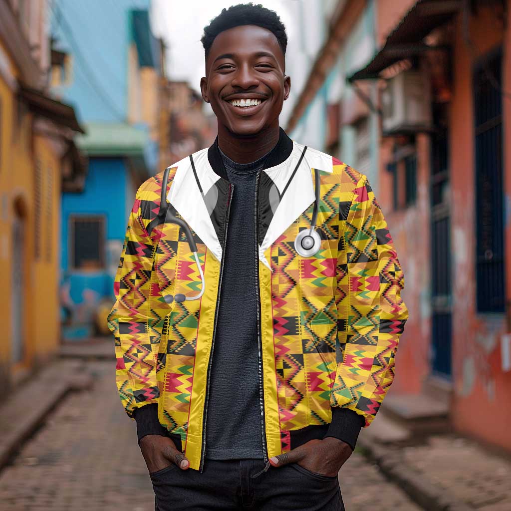 Proud Black Nurse RN Bomber Jacket African Stethoscope Kente Pattern