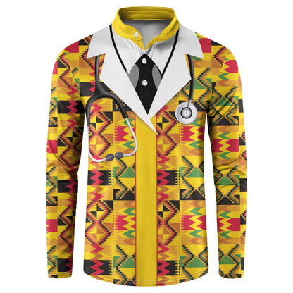 Proud Black Nurse RN Button Sweatshirt African Stethoscope Kente Pattern