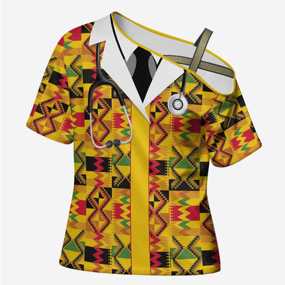 Proud Black Nurse RN Cross Shoulder Shirt African Stethoscope Kente Pattern