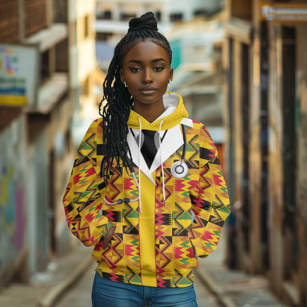 Proud Black Nurse RN Hoodie African Stethoscope Kente Pattern