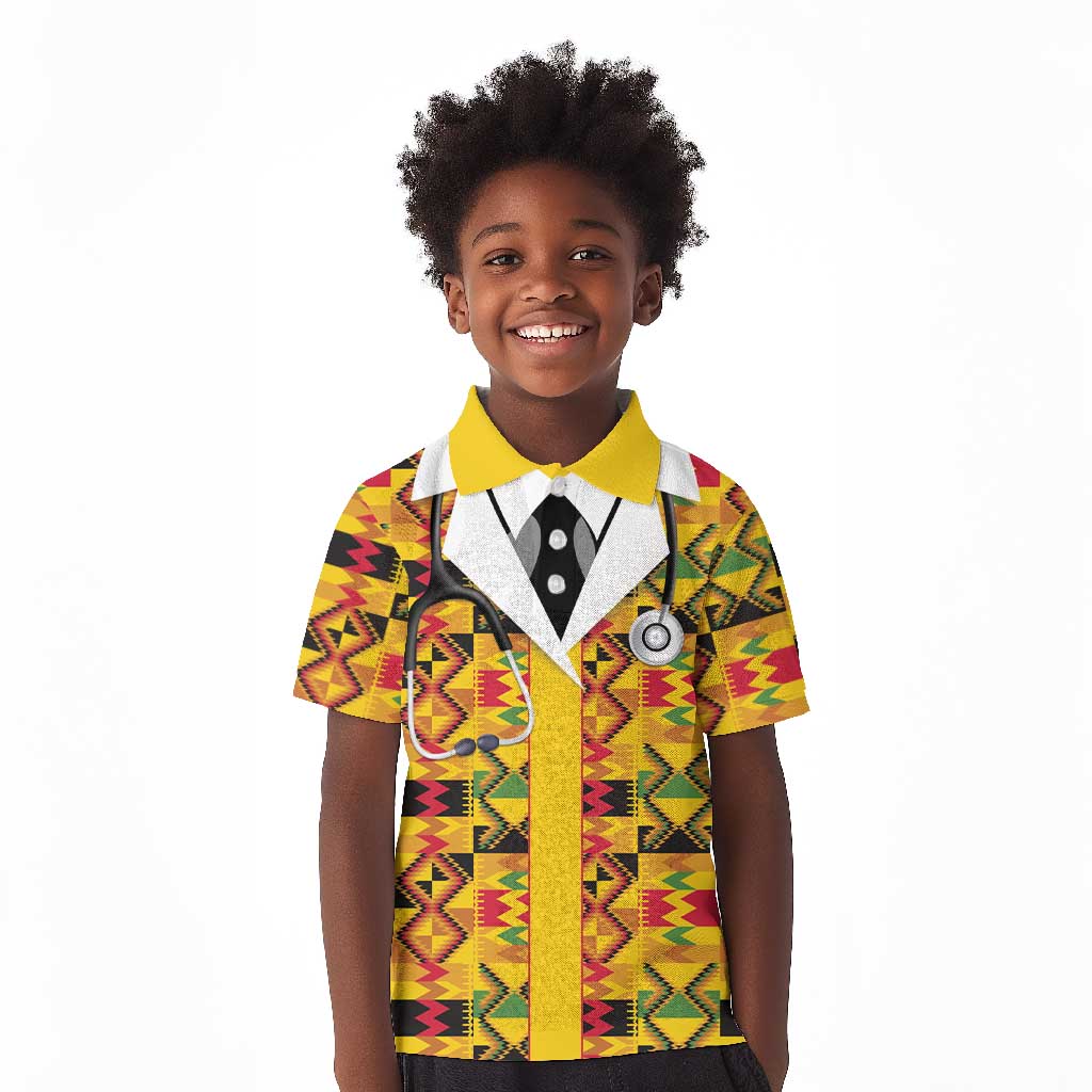 Proud Black Nurse RN Kid Polo Shirt African Stethoscope Kente Pattern