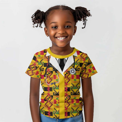 Proud Black Nurse RN Kid T shirt African Stethoscope Kente Pattern