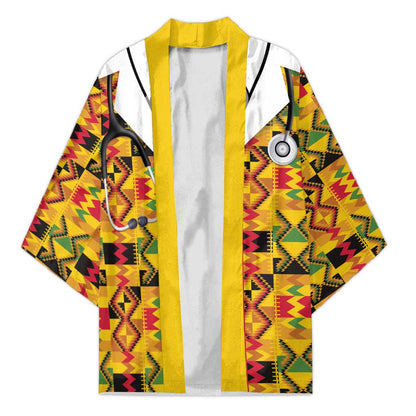 Proud Black Nurse RN Kimono African Stethoscope Kente Pattern