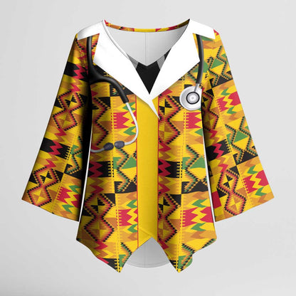 Proud Black Nurse RN Kimono Sleeve Blouse African Stethoscope Kente Pattern