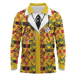 Proud Black Nurse RN Long Sleeve Polo Shirt African Stethoscope Kente Pattern