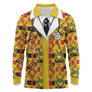 Proud Black Nurse RN Long Sleeve Polo Shirt African Stethoscope Kente Pattern