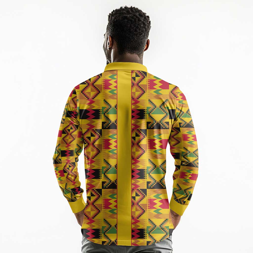 Proud Black Nurse RN Long Sleeve Polo Shirt African Stethoscope Kente Pattern