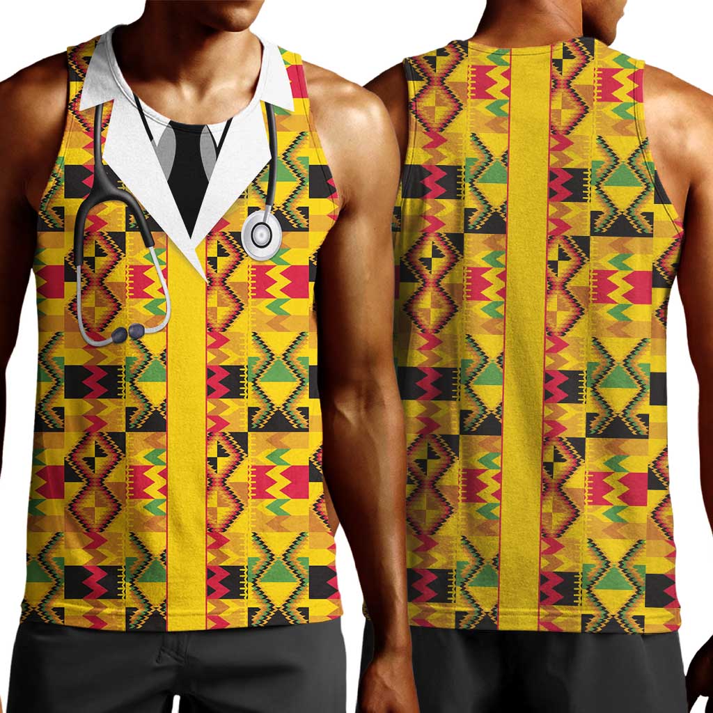 Proud Black Nurse RN Men Tank Top African Stethoscope Kente Pattern