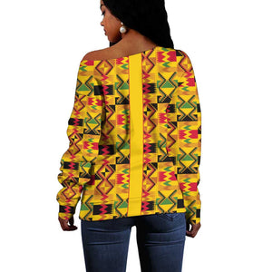 Proud Black Nurse RN Off Shoulder Sweater African Stethoscope Kente Pattern