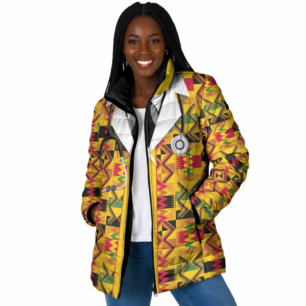 Proud Black Nurse RN Padded Jacket African Stethoscope Kente Pattern