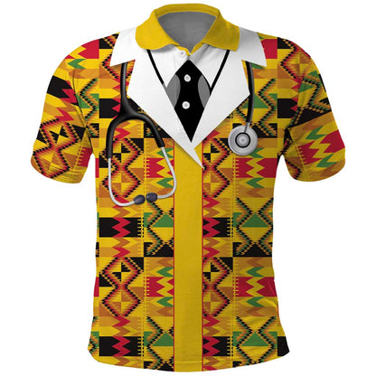 Proud Black Nurse RN Polo Shirt African Stethoscope Kente Pattern