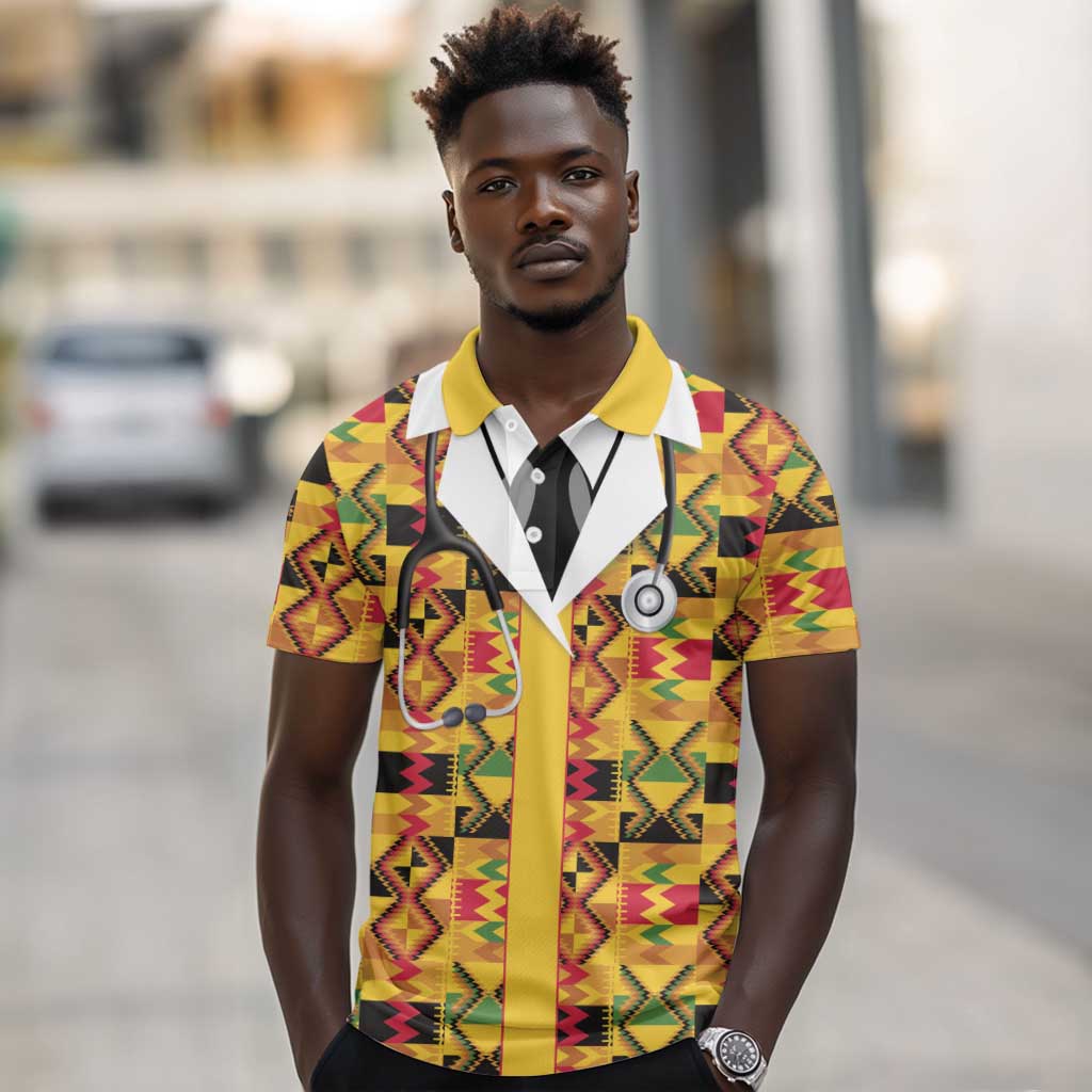 Proud Black Nurse RN Polo Shirt African Stethoscope Kente Pattern