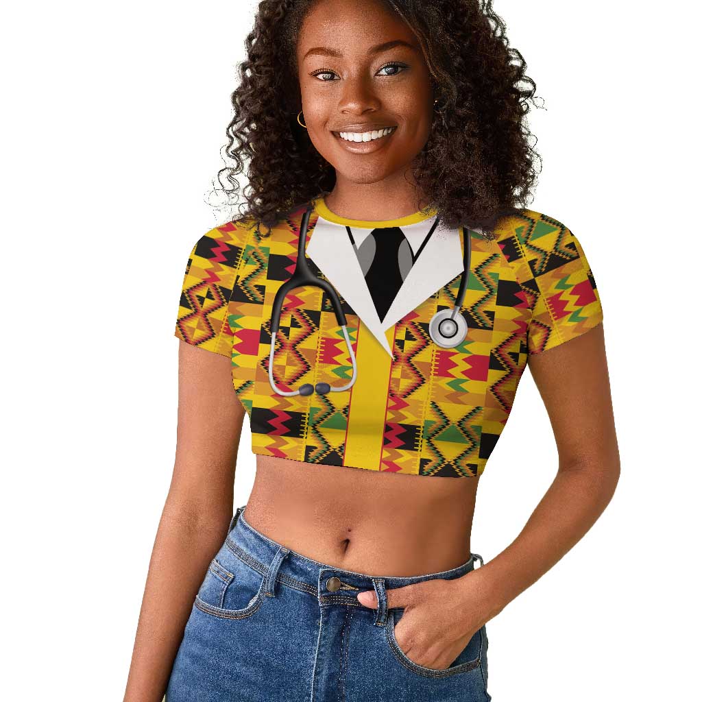 Proud Black Nurse RN Raglan Cropped T shirt African Stethoscope Kente Pattern