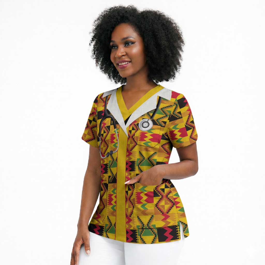 Proud Black Nurse RN Scrub Top African Stethoscope Kente Pattern