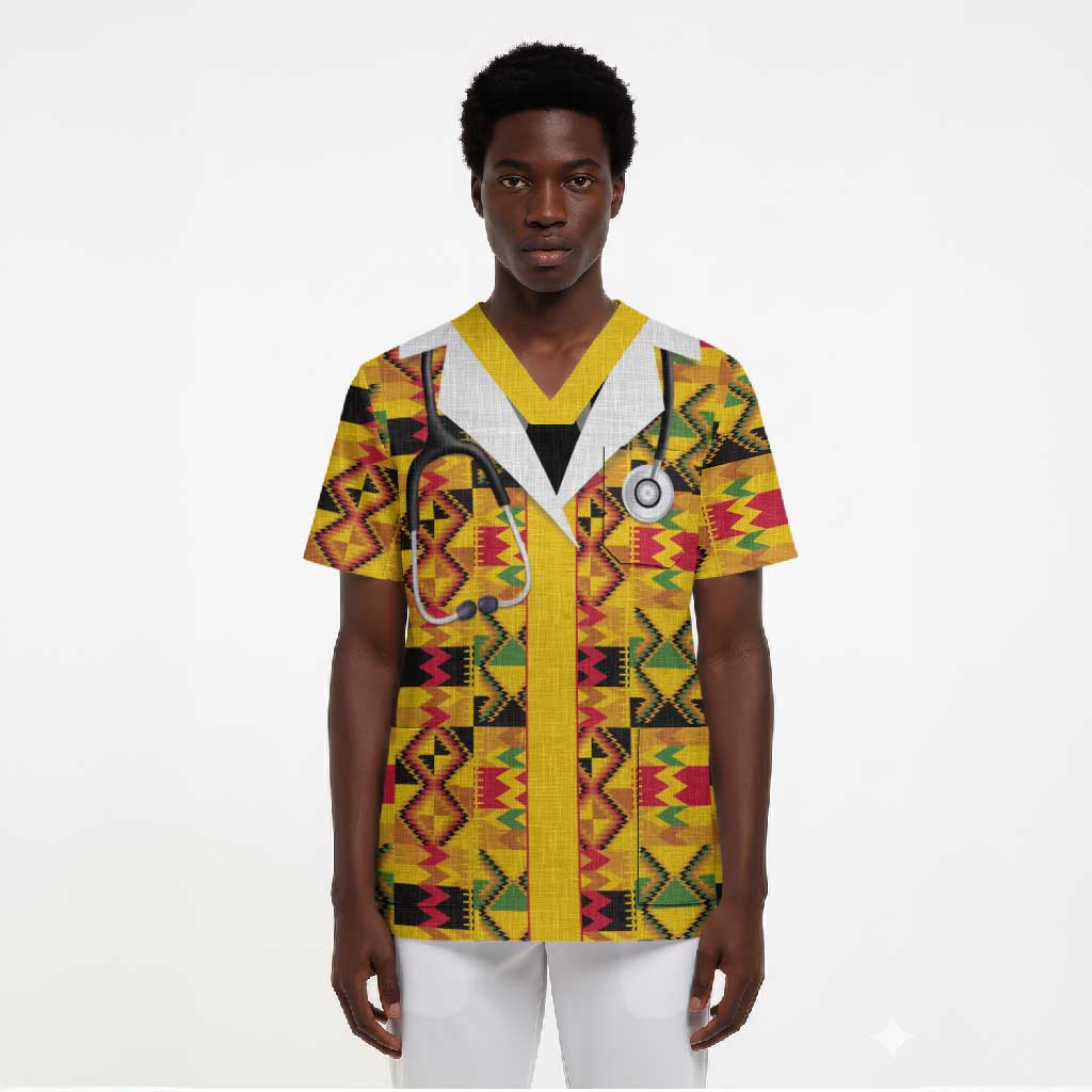 Proud Black Nurse RN Scrub Top African Stethoscope Kente Pattern