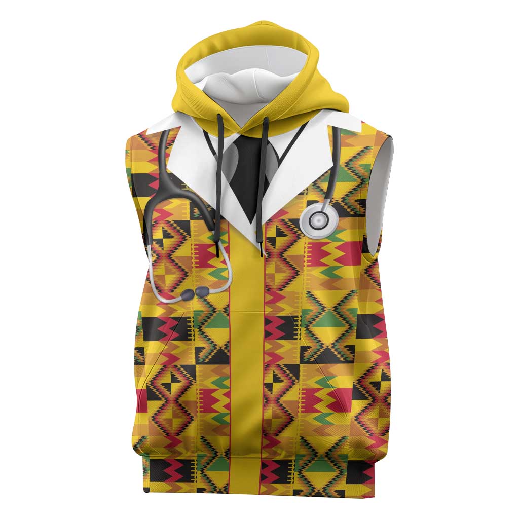 Proud Black Nurse RN Sleeveless Hoodie African Stethoscope Kente Pattern