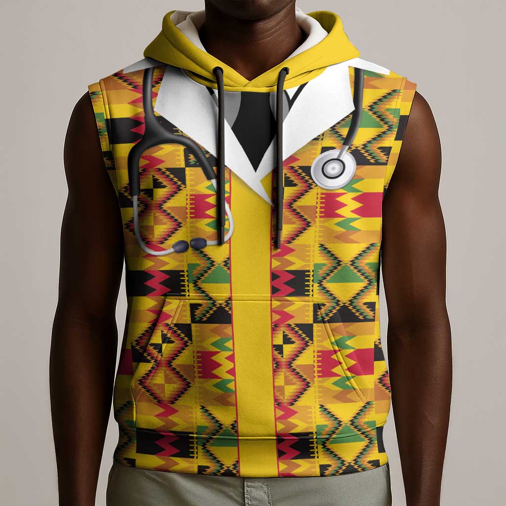 Proud Black Nurse RN Sleeveless Hoodie African Stethoscope Kente Pattern