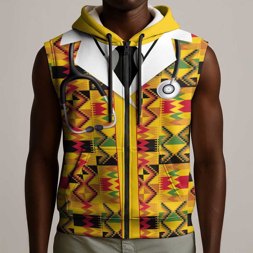 Proud Black Nurse RN Sleeveless Zip Hoodie African Stethoscope Kente Pattern