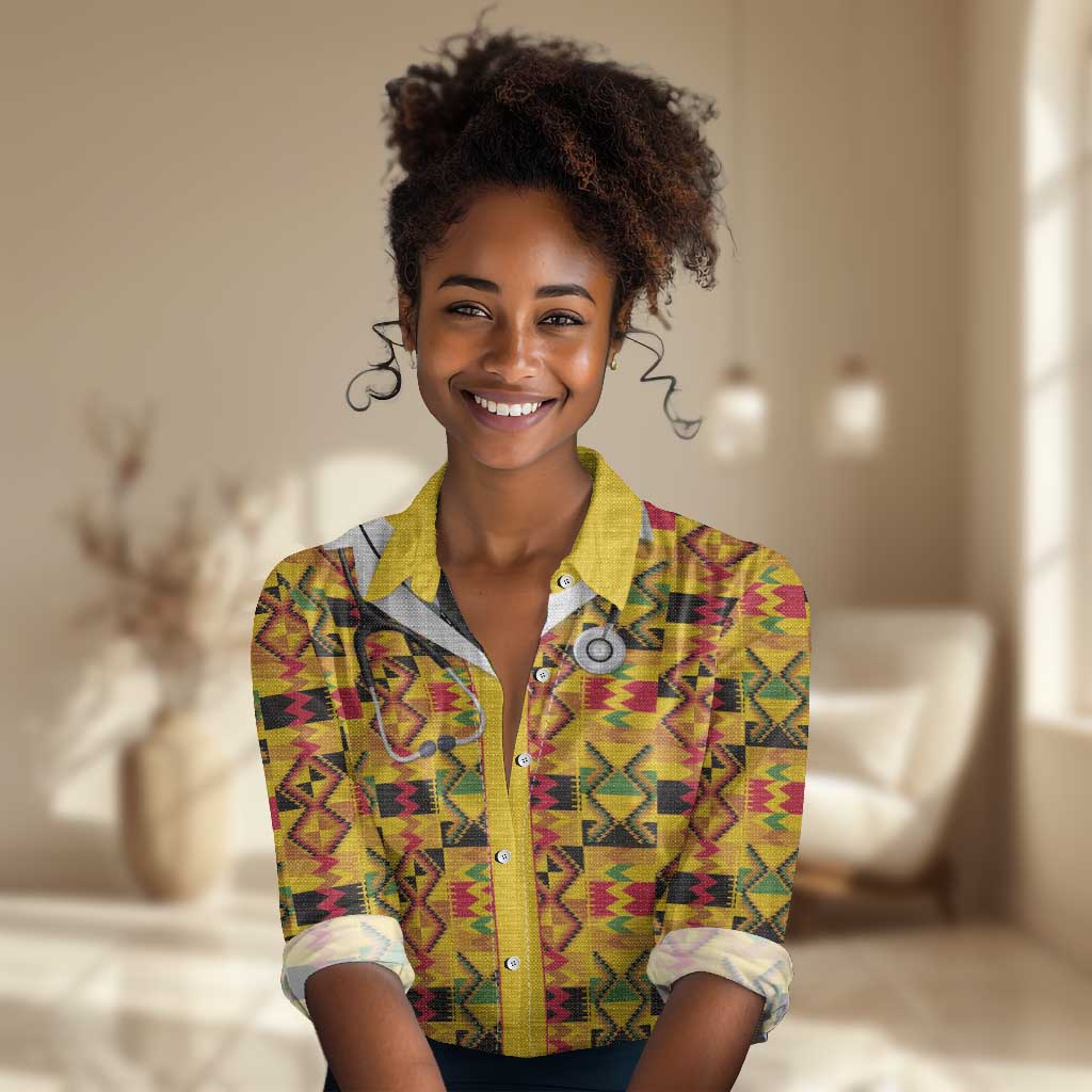 Proud Black Nurse RN Women Casual Shirt African Stethoscope Kente Pattern