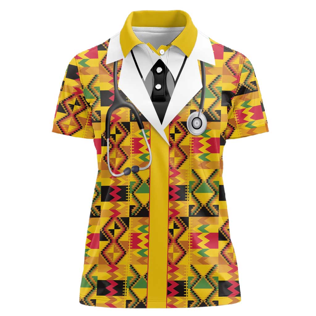 Proud Black Nurse RN Women Polo Shirt African Stethoscope Kente Pattern