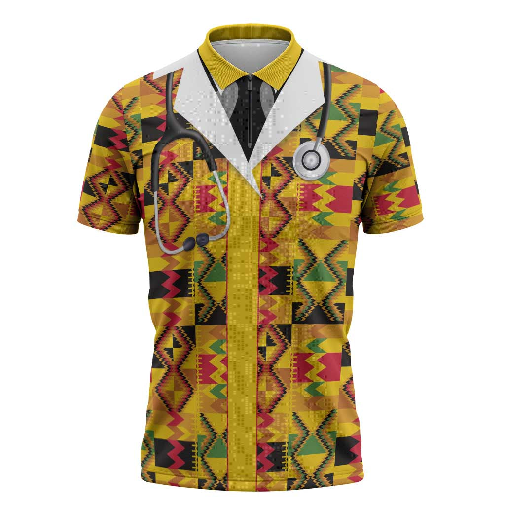 Proud Black Nurse RN Zipper Polo Shirt African Stethoscope Kente Pattern