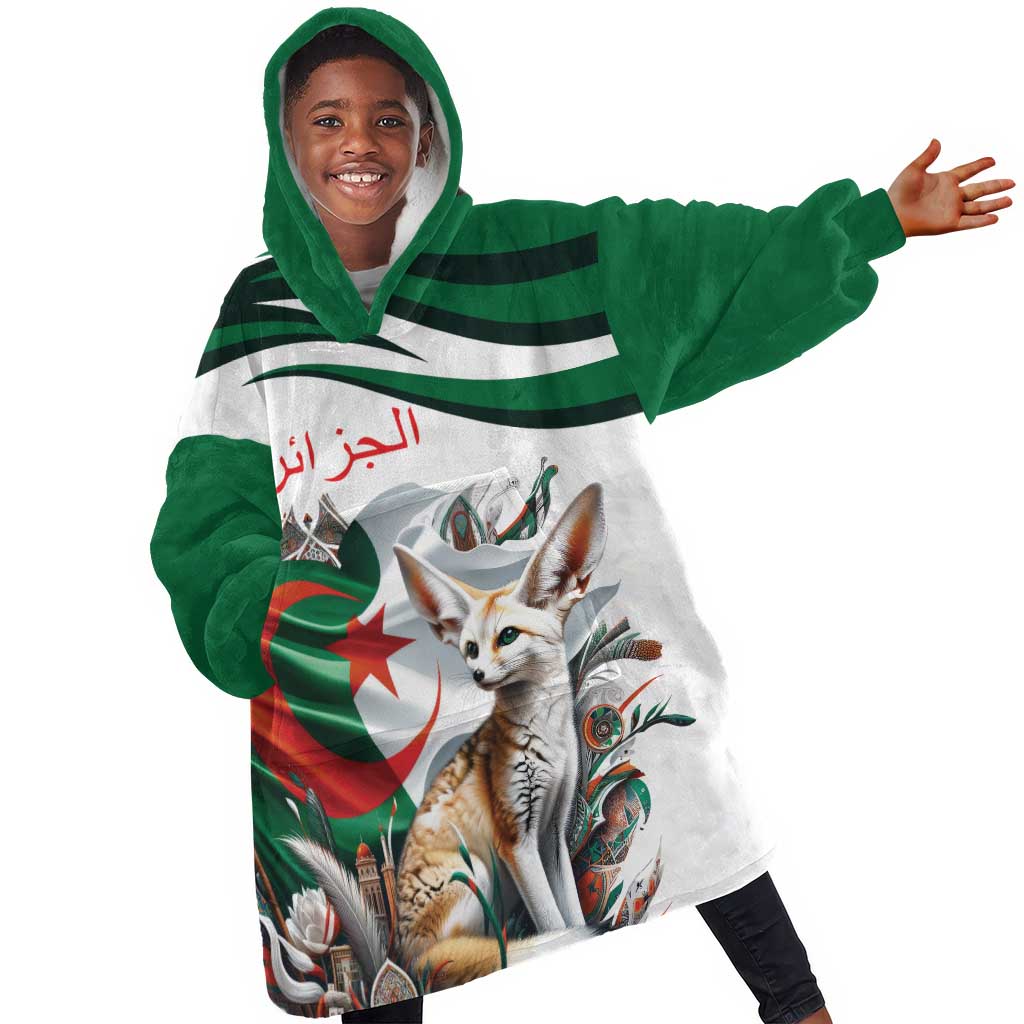 Algeria Fennec Fox Personalized KId Wearable Blanket Hoodie with Algerian Culture and Nature