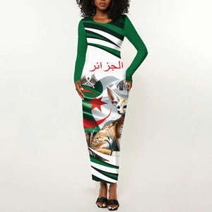 Algeria Fennec Fox Personalized Long Sleeve Bodycon Dress with Algerian Culture and Nature