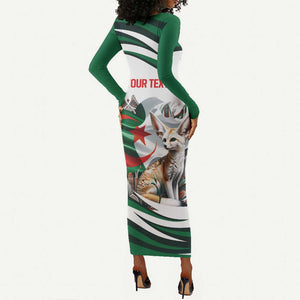 Algeria Fennec Fox Personalized Long Sleeve Bodycon Dress with Algerian Culture and Nature