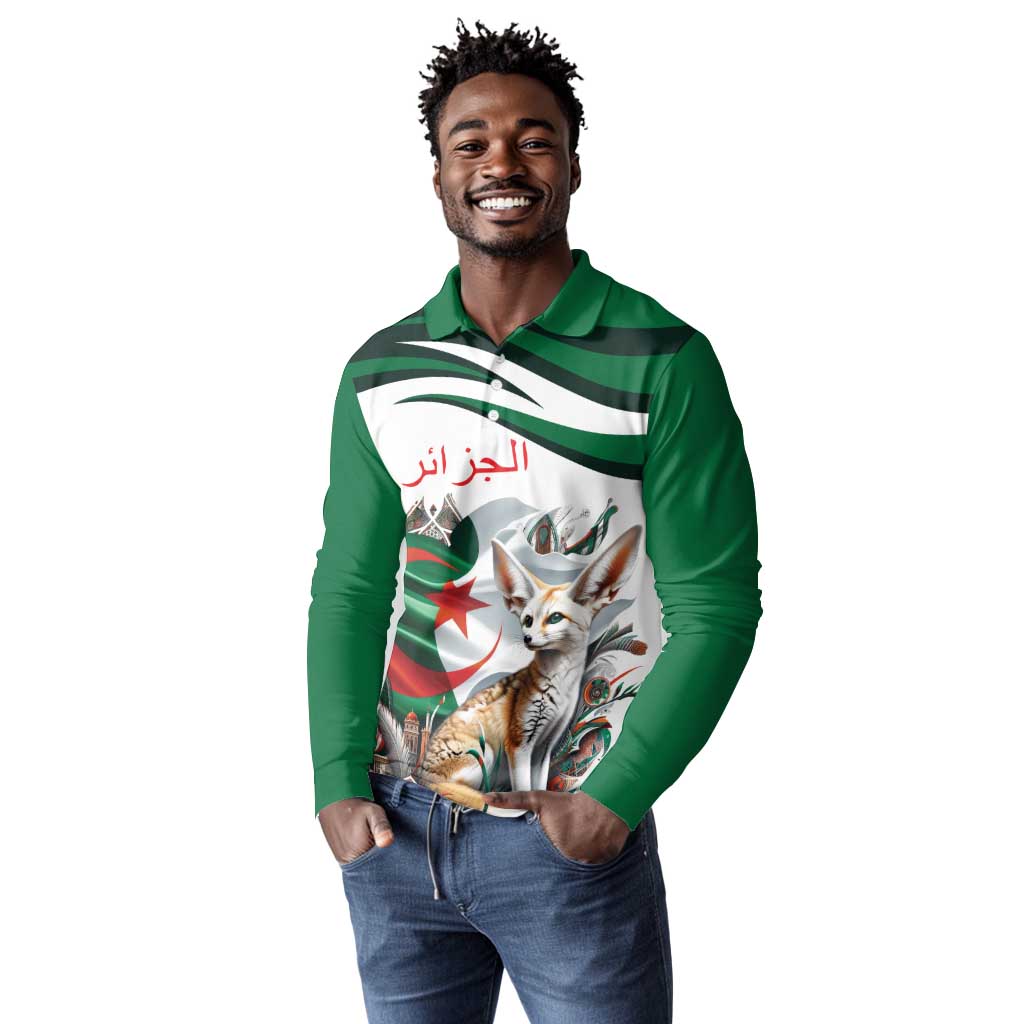 Algeria Fennec Fox Personalized Long Sleeve Polo Shirt with Algerian Culture and Nature