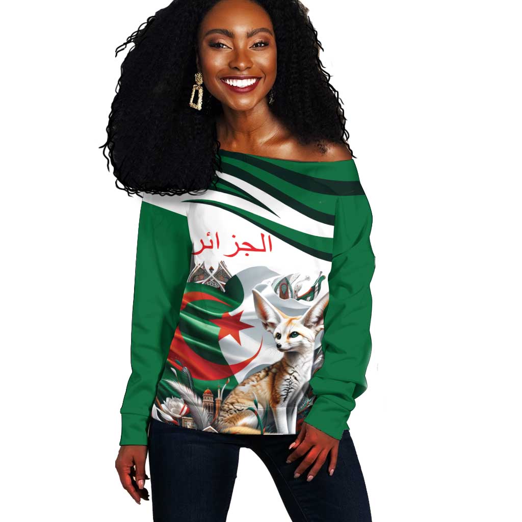 Algeria Fennec Fox Personalized Off Shoulder Sweater with Algerian Culture and Nature